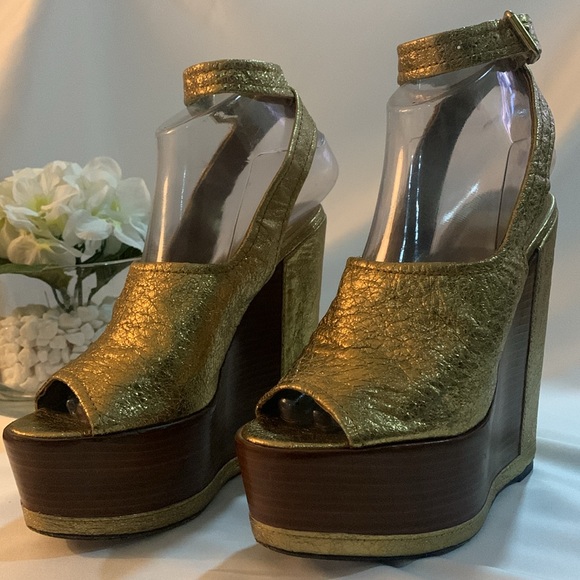 DOLCE VITA Camryn Dark Gold Ankle Strap Platform Wedge Sandal - Picture 3 of 14